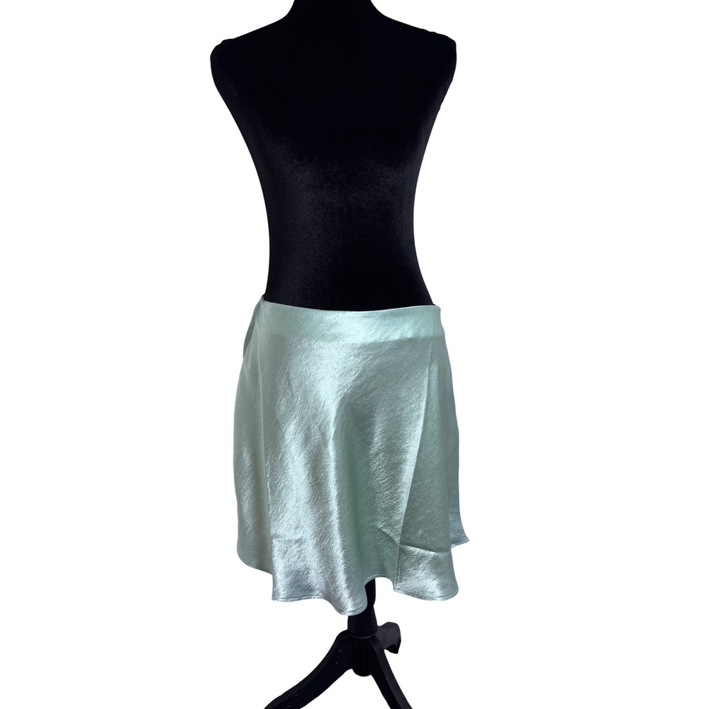 Double Zero Mini Skirt Womens L Mint Green New Metallic Shimmer A-Line Flare